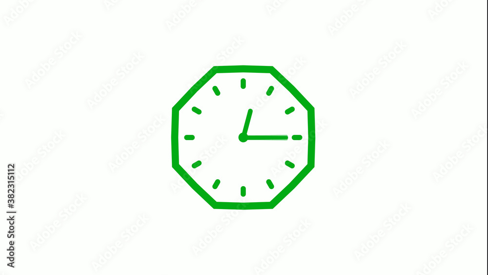 Green color counting down 12 hours clock icon on white background,clock Green color counting down 12 hours clock icon on white background,clock