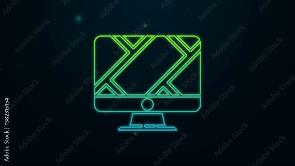 Glowing neon line Computer monitor and folded map with location marker icon isolated on black background. 4K Video motion graphic animation Glowing neon line Computer monitor and folded map with location marker icon isolated on black background. 4K Video motion graphic animation