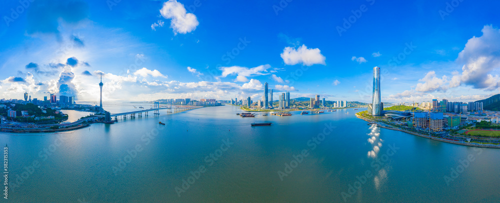 Aerial view of the Bay of Zhuhai and Macao, China