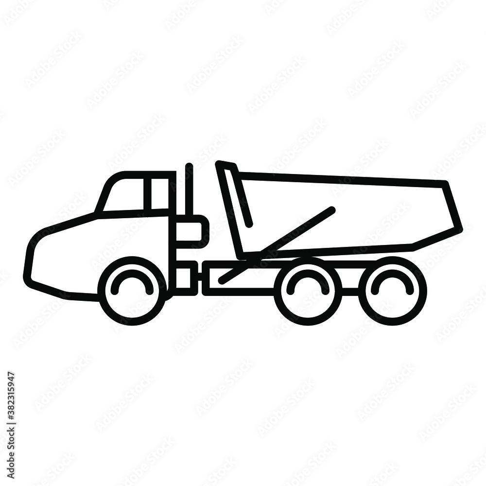 Articulated dump truck icon. Isolated vector of construction equipment. 
Heavy equipment vehicles. Illustration of outline icon on white background. 
Perfect use for icons, web, patterns, designs, etc