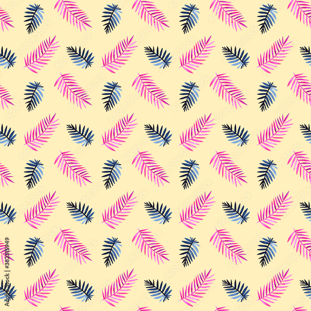 Seamless exotic pattern with tropical leaves Walercolor illustration. Seamless exotic pattern with tropical leaves Walercolor illustration.