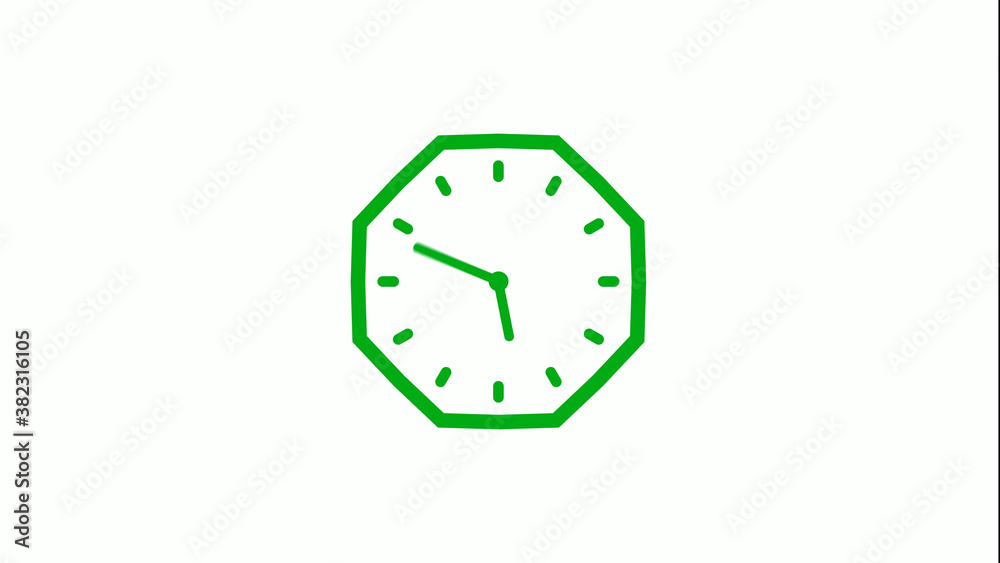 New green color 12 hours counting down clock icon on white background,clock icon