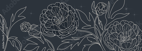 Luxury peony background vector with golden metallic decorate wall art