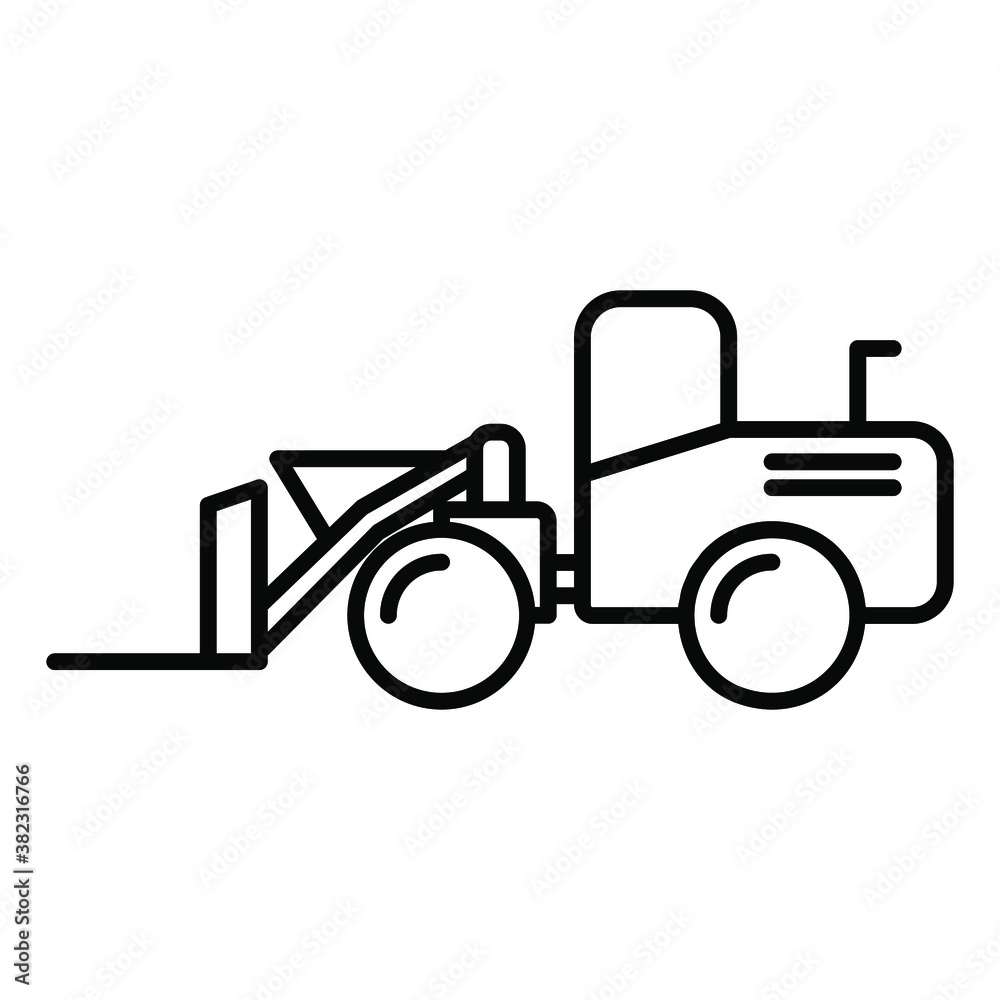 Wheel loader icon. Isolated vector of construction equipment. 
Heavy equipment vehicles. Illustration of outline icon on white background. 
Perfect use for icons, web, patterns, designs, etc.
