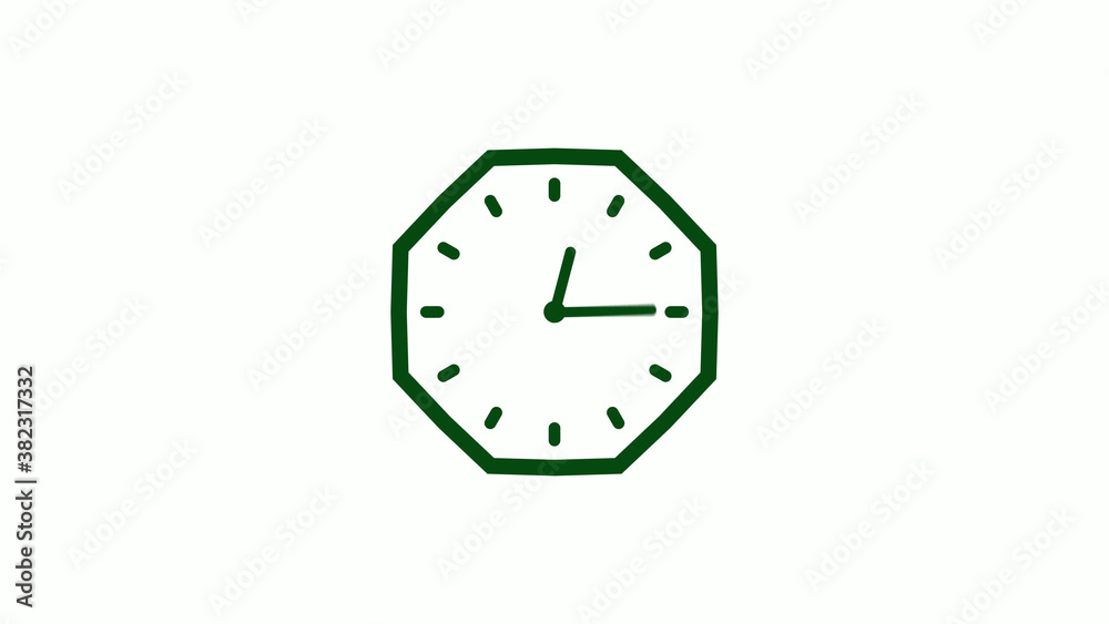 Counting down 12 hours clock icon on white background,green dark clock icon