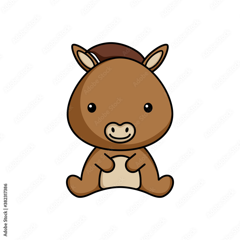 Cute business donkey icon on white background. Mascot cartoon animal character design of album, scrapbook, greeting card, invitation, flyer, sticker, card. Flat vector stock illustration.
