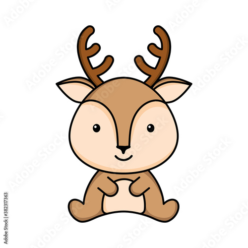 Cute business deer icon on white background. Mascot cartoon animal character design of album  scrapbook  greeting card  invitation  flyer  sticker  card. Flat vector stock illustration.