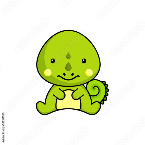 Cute business iguana icon on white background. Mascot cartoon animal character design of album, scrapbook, greeting card, invitation, flyer, sticker, card. Flat vector stock illustration.