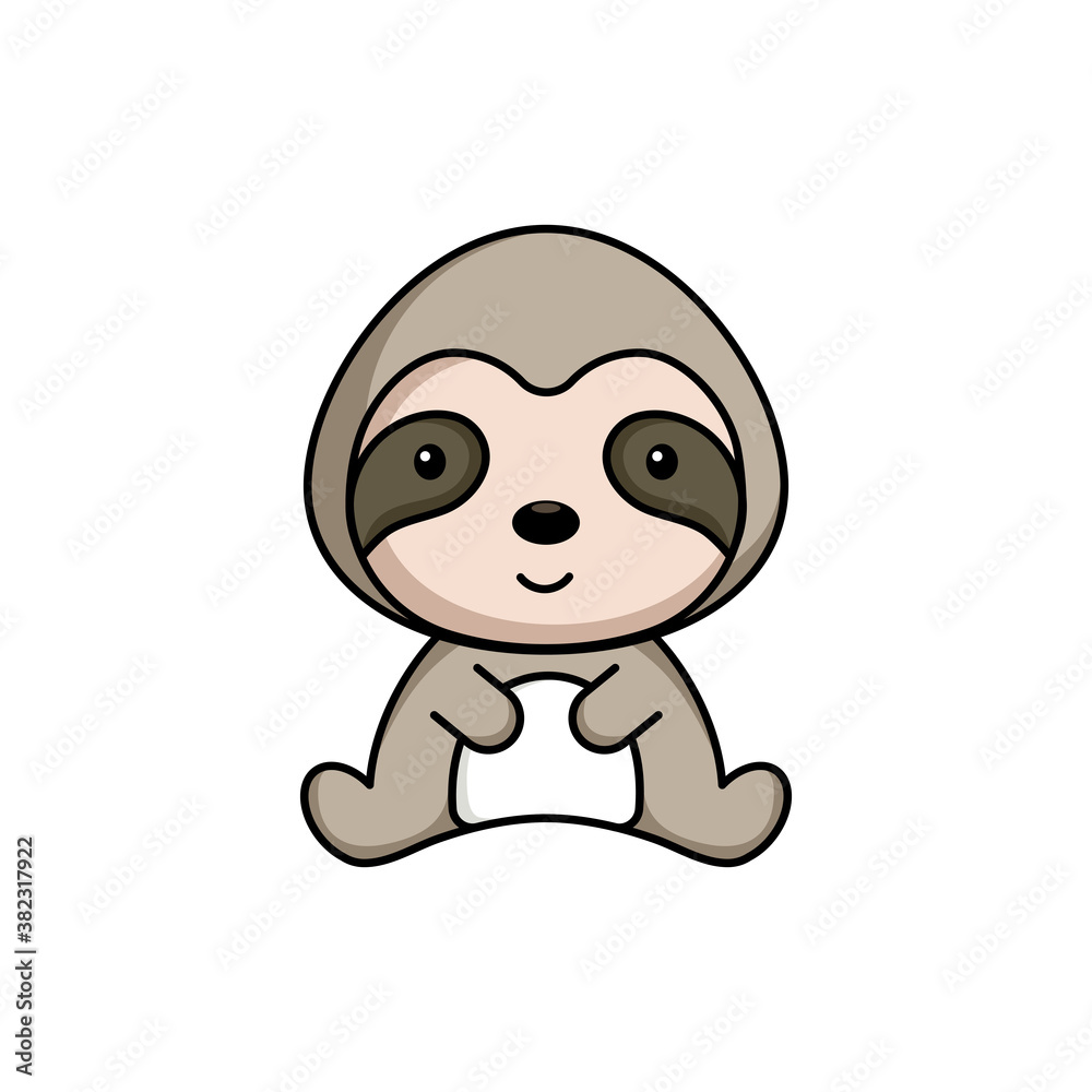 Obraz premium Cute business sloth icon on white background. Mascot cartoon animal character design of album, scrapbook, greeting card, invitation, flyer, sticker, card. Flat vector stock illustration.