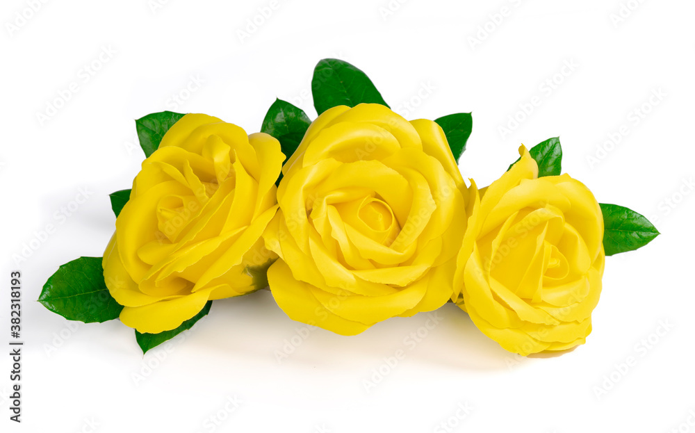 artificial yellow rose isolated on white background