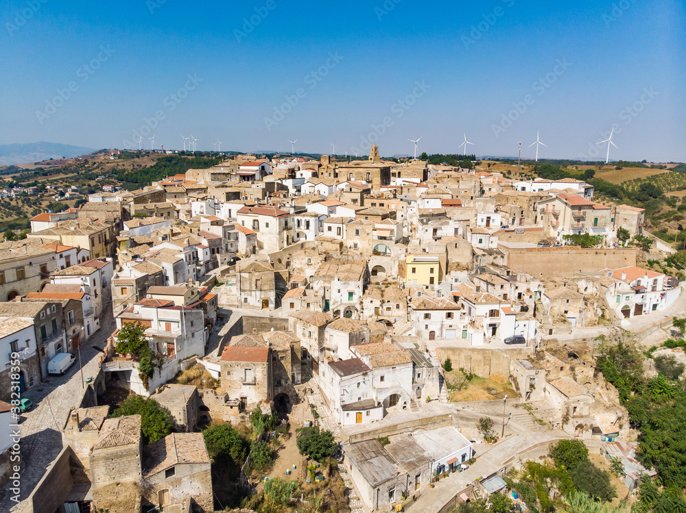 Grottole, Matera, Basilicata, Italy: landscape of the old town on the hill and the countryside