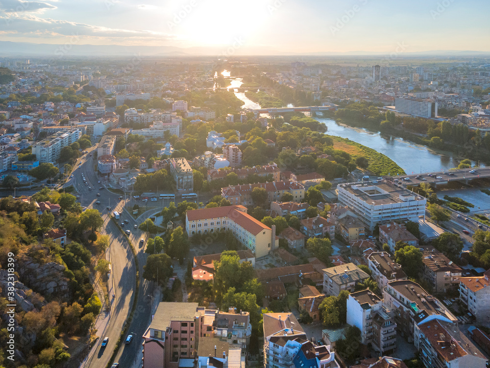 Naklejka premium sunset view of City of Plovdiv, Bulgaria