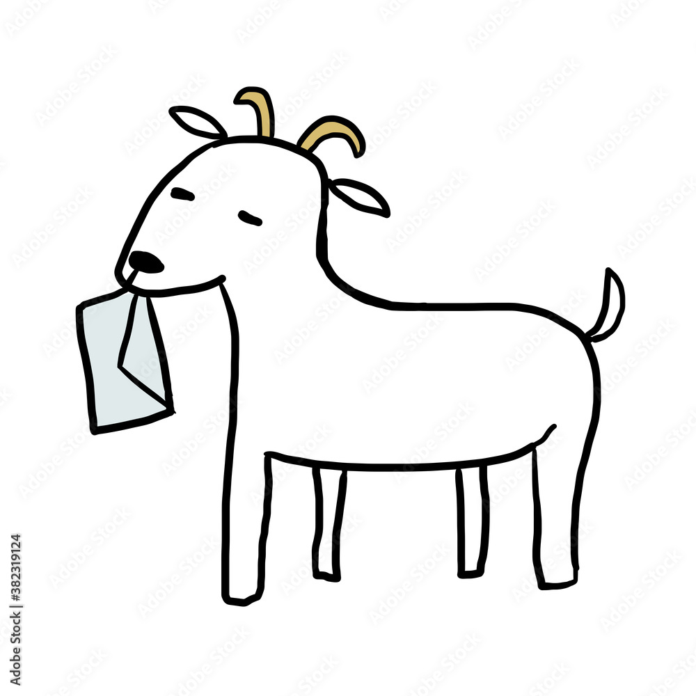 Obraz premium 手紙を食べる白いヤギ