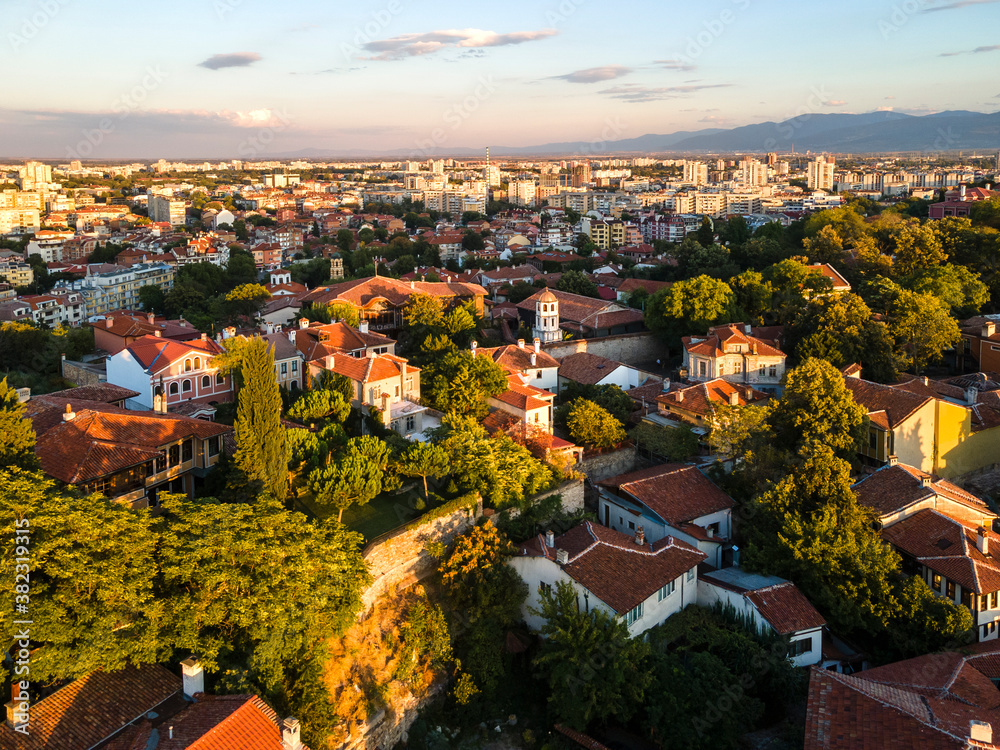sunset view of City of Plovdiv, Bulgaria