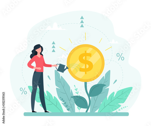 The money tree is growing. Business is economic. Investment vector concept illustration. Vector illustration in flat style.