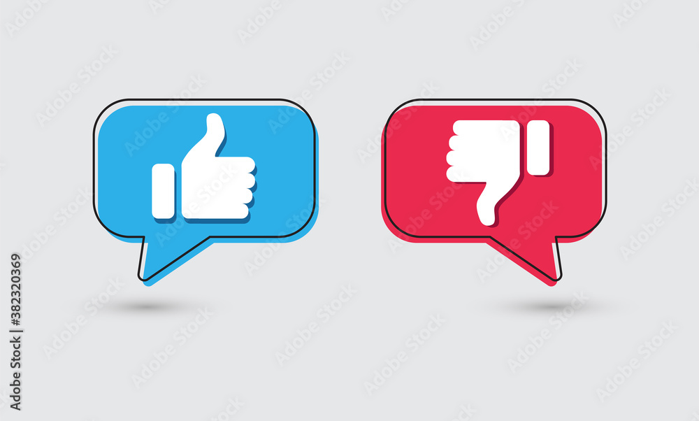 Like and Dislike. Thumbs up and thumbs down icons. Vector illustration.