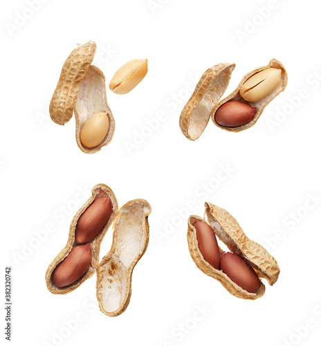 Difference angle of peanuts isolated on white background