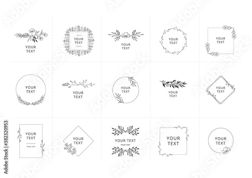 Set of hand drawn floral frames and decorative elements. Vector isolated illustration.