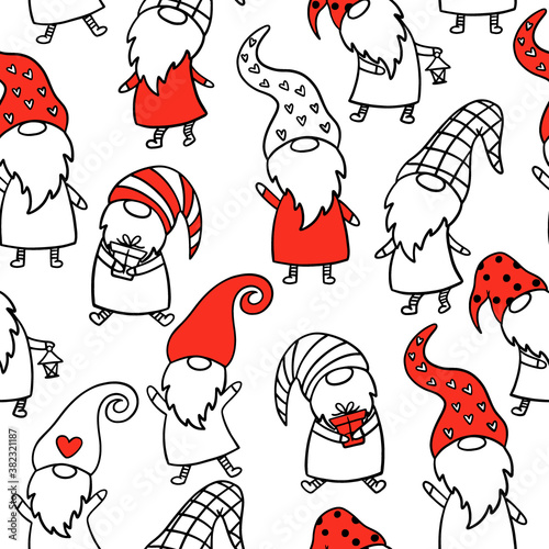 Seamless pattern with Christmas gnomes