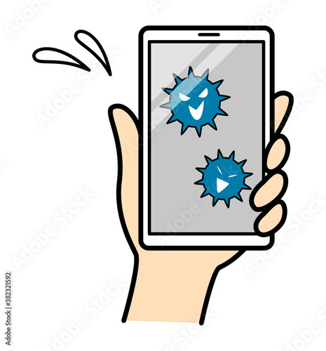 illustration of smart phone with computer virus