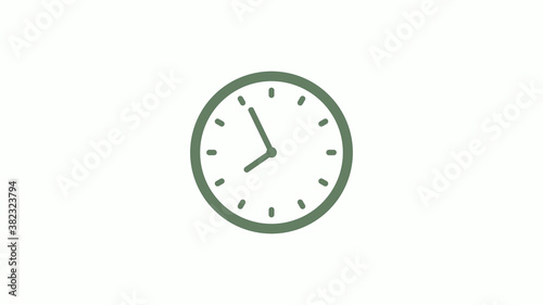Green gray 12 hours circle clock icon on white background,clock icon
