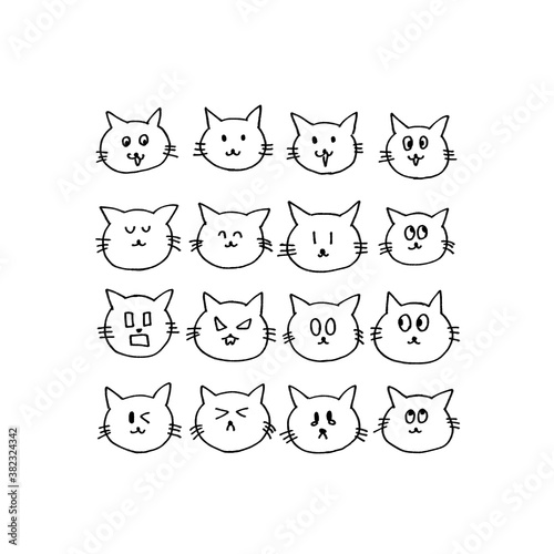 猫の喜怒哀楽表情パターンセット　　　【モノクロ】