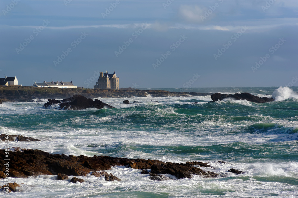 Waves on the Quiberon wild coast in Brittany