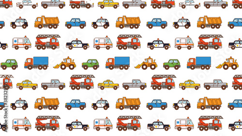 Cars pattern isolated on white in cartoon style