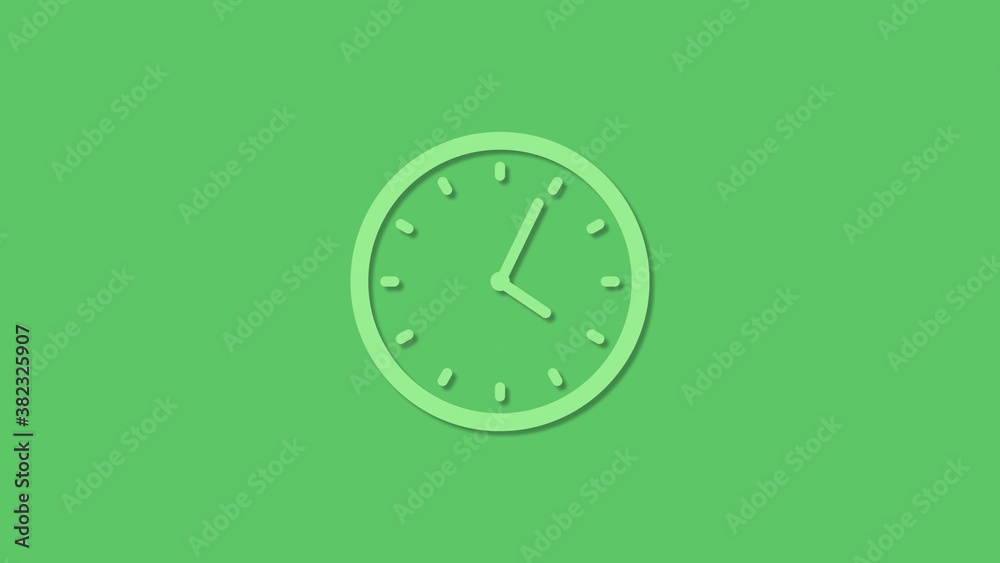 Amazing 12 hours green color clock icon on green background,3d clock icon Amazing 12 hours green color clock icon on green background,3d clock icon
