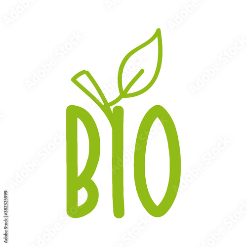 Bio food with leaf icon modern brush calligraphy.