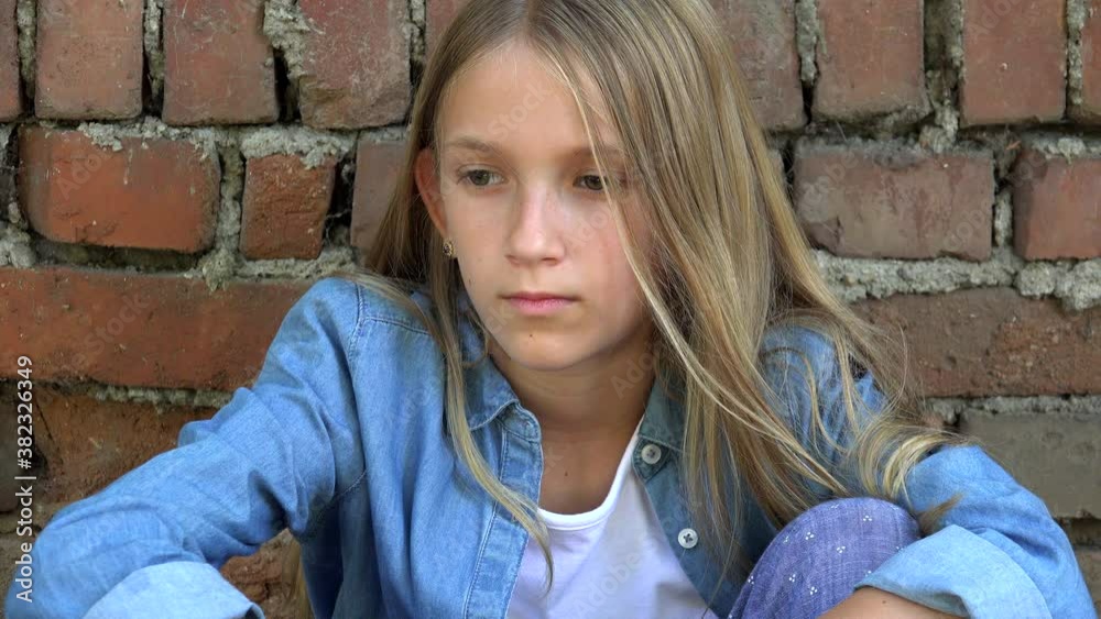 Sad Face Kid Unhappy Child, Thoughtful Bullied Teenager Girl in Park, Children Expression Sadness, Adolescents Depression Portrait Sad Face Kid Unhappy Child, Thoughtful Bullied Teenager Girl in Park, Children Expression Sadness, Adolescents Depression Portrait
