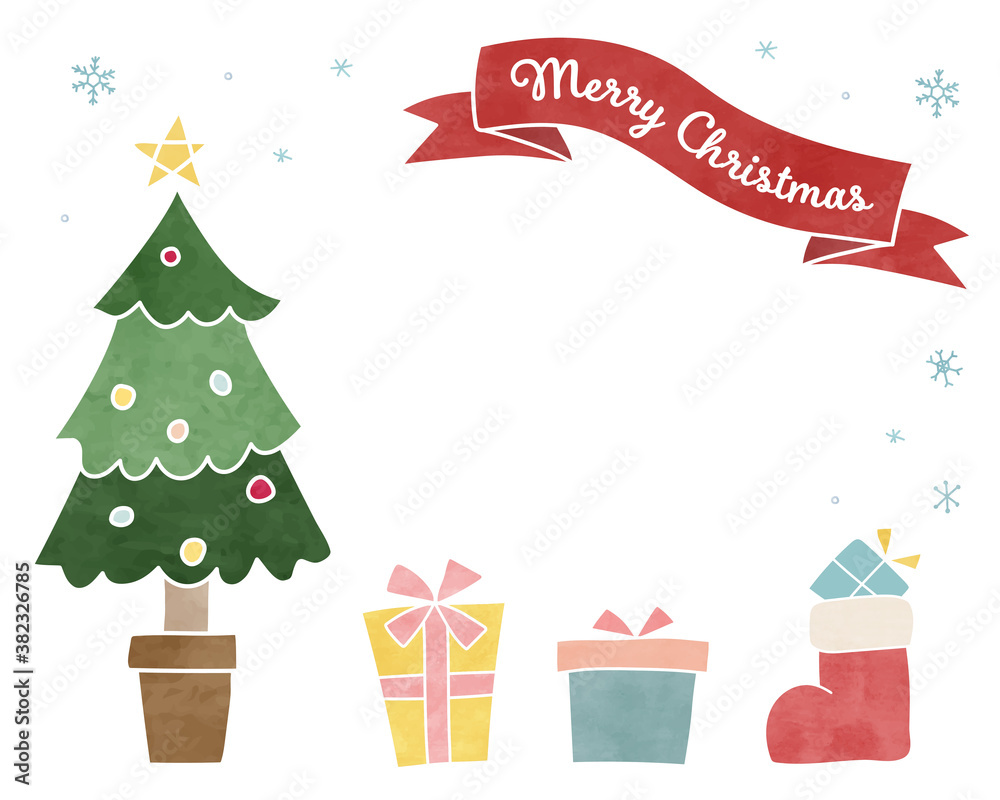 かわいいクリスマスの背景イラスト カード クリスマスツリー フレーム プレゼント Stock Vector Adobe Stock
