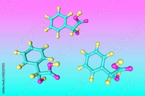 Molecular model of mandelic acid, an anti-ageing ingredient in the world of skincare. Scientific background. 3d illustration photo