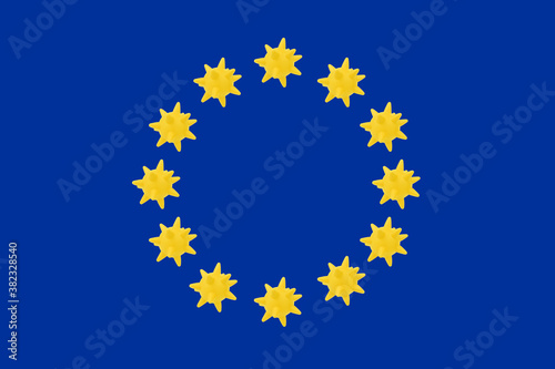 EU epidemic flag concept with viruses instead of yellow stars