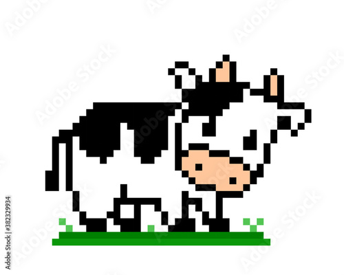 8 bit pixel cow image. Animal in vector illustration. © Two Pixel