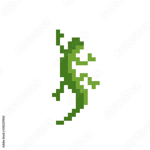 8 bit pixel gecko image. Lizard animal in Pixel art vector illustration.