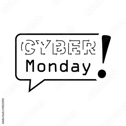 Ofertas del Cyber Monday. Logotipo con texto Cyber Monday en globo de habla en color negro