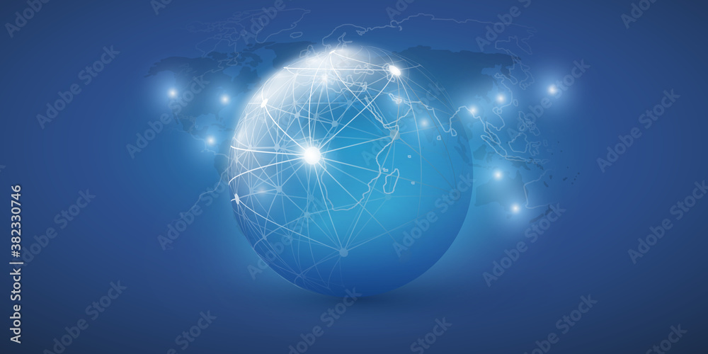 Abstract Blue Minimal Style Cloud Computing, Networks Structure, Telecommunications Concept Design, Network Connections, Transparent Geometric Mesh - Vector Illustration