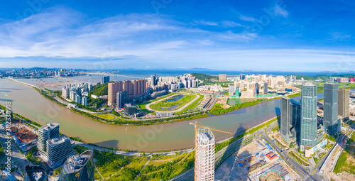 Aerial view of Macau, China and Zhuhai Hengqin Free Trade Zone