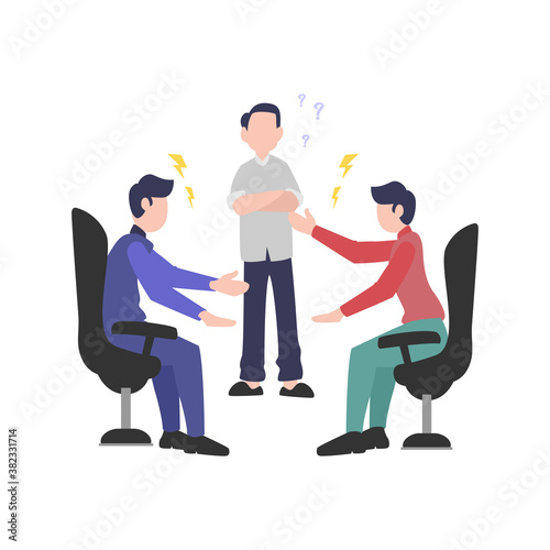 Flat element of debating people. Arguing people with flat style. Flat element of two men debating and arguing. Flat element of people isolated on white background.