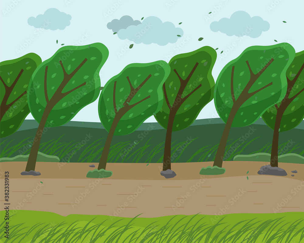wind blowing trees drawing