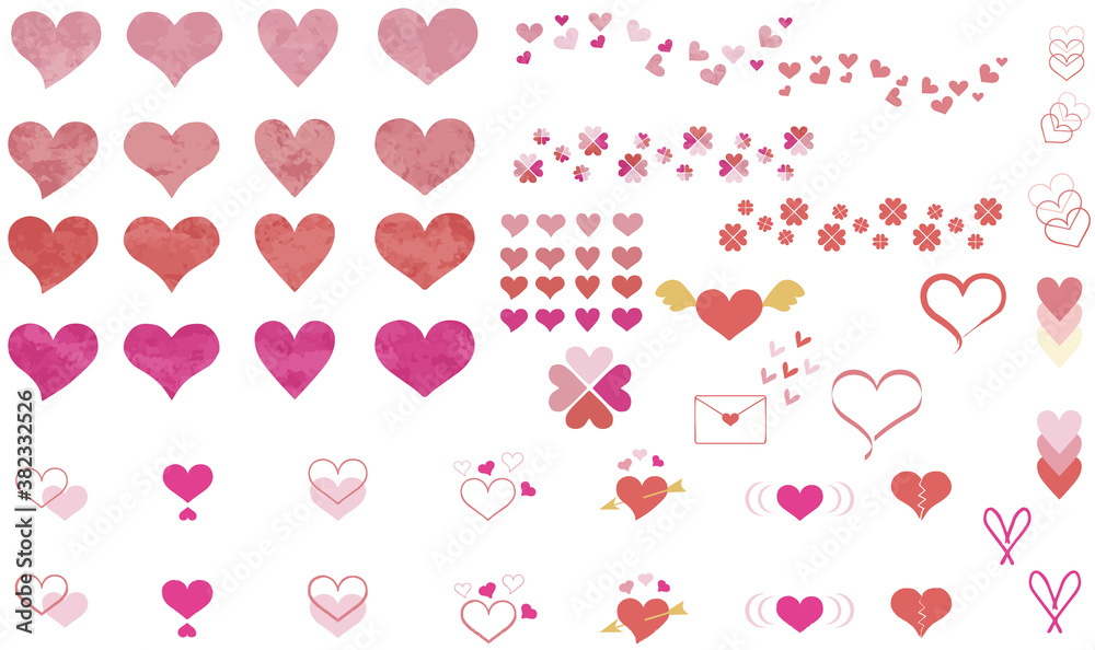 ハートバリエーションイラストセットPink heart icon set