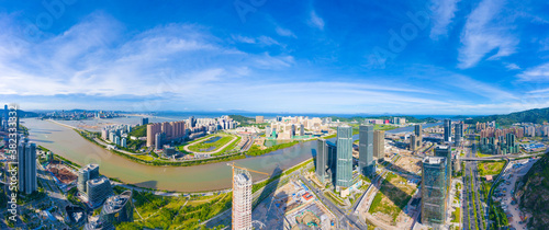 Aerial view of Macau, China and Zhuhai Hengqin Free Trade Zone