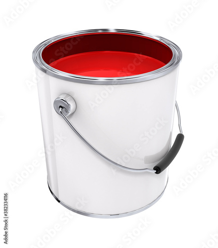 Bucket with red paint isolated with clipping path included. Illustration.
