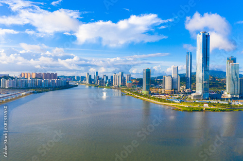 Aerial view of Macau  China and Zhuhai Hengqin Free Trade Zone