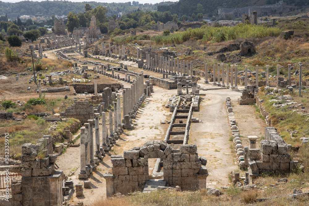 Greek and Roman historical Perge City. from Antalya Turkey