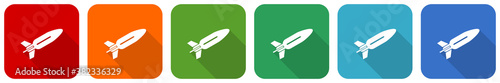 Missile, rocket, weapon, war icon set, flat design vector illustration in 6 colors options for webdesign and mobile applications
