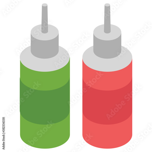 
Ketchup bottles isometric  icon design 
