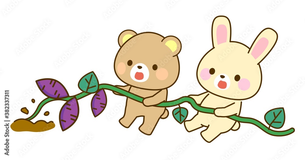 Fototapeta premium 秋の芋ほりのイラスト 子供向け