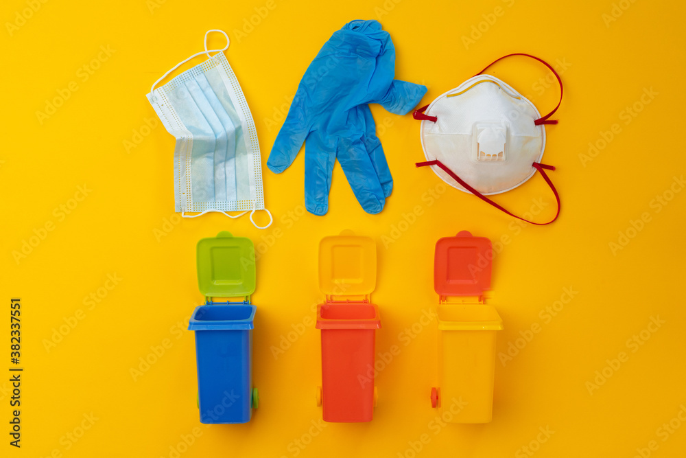 Colorful small trash has used infectious masks Colorful small trash has used infectious masks